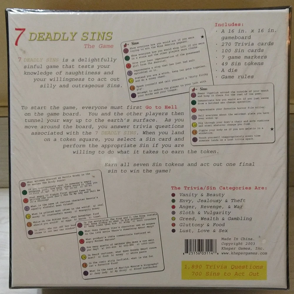 7 Deadly Sins The Game Of Naughty Trivia & Sinful Dares